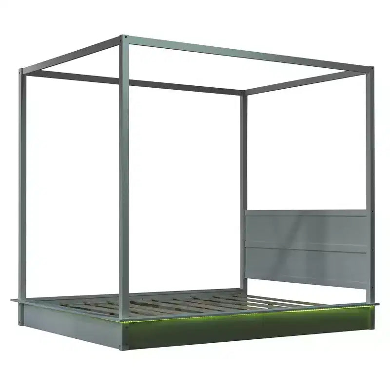 Modern LED Canopy Platform Bed Frame with Slats and Headboard