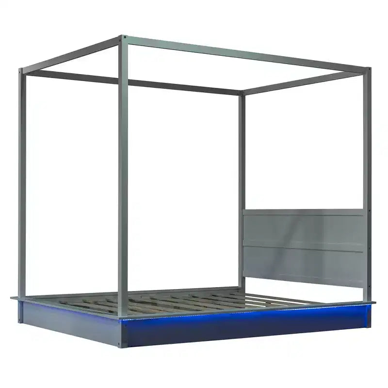 Modern LED Canopy Platform Bed Frame with Slats and Headboard