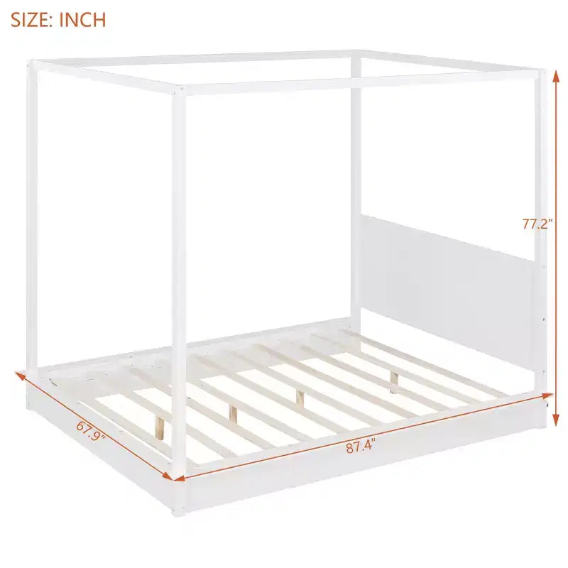 Modern LED Canopy Platform Bed Frame with Slats and Headboard