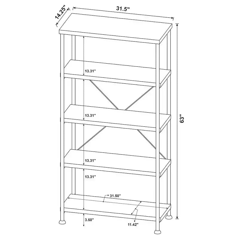 63-Inch 4-Shelf Bookshelf, Rustic Nutmeg