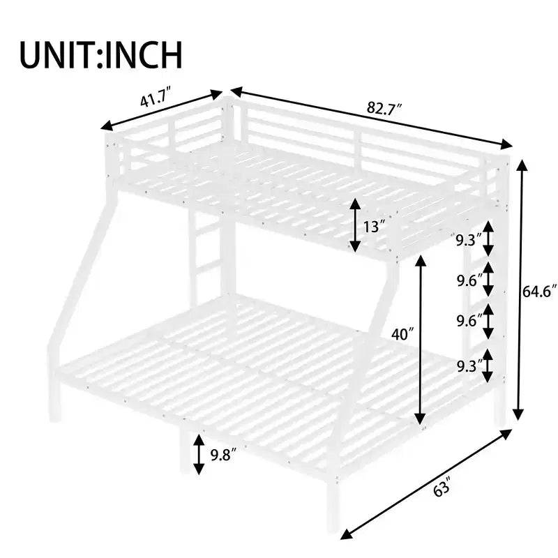 Metal Twin XL over Queen Bunk Bed for Teens and Adults Space-Saving and No Box Spring Needed Black