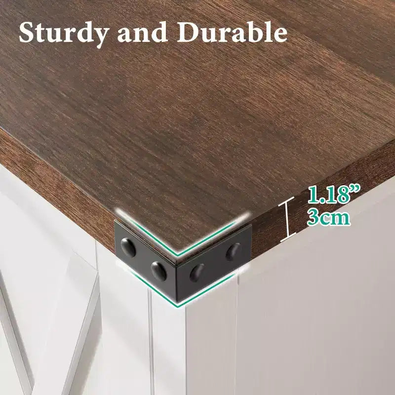 2-Pack Farmhouse Storage Cabinet with 2 Doors & Adjustable Shelves, Sideboard Buffet for Living Room, Dining Room Entryway, White+Brown