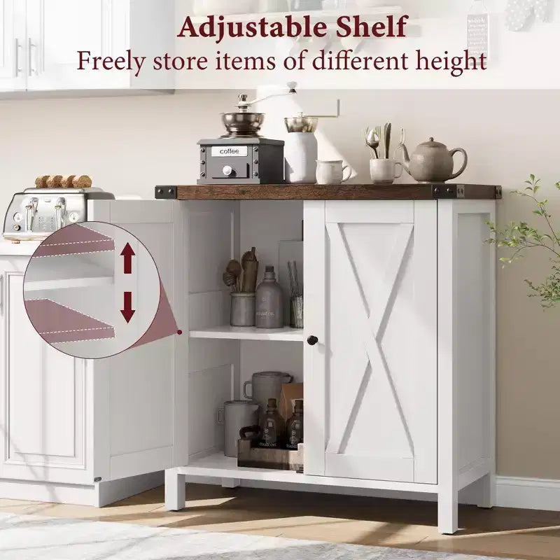 2-Pack Farmhouse Storage Cabinet with 2 Doors & Adjustable Shelves, Sideboard Buffet for Living Room, Dining Room Entryway, White+Brown