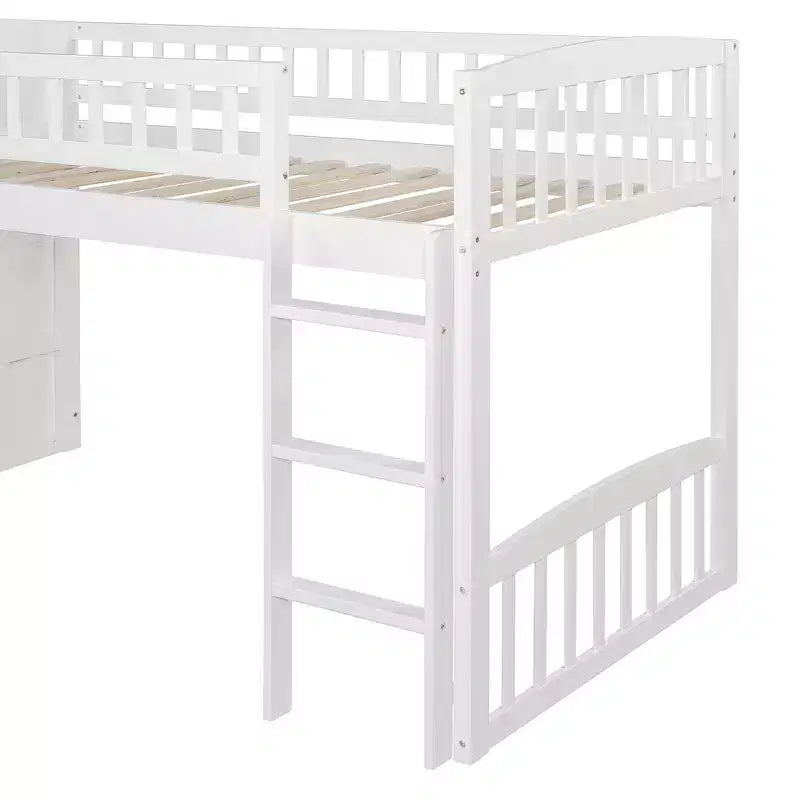 Twin Size Stairway Loft Bed Frame with Slide, Wood Kids Low Loft Bed Frame with Drawers