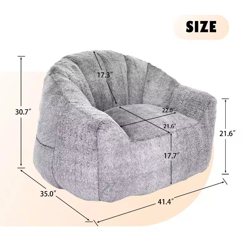 Modern Plush Faux Fur Floor Bean Bag Sofa Chair with Armrests, High-Density Foam Lounge Couch for Living Room, Bedroom