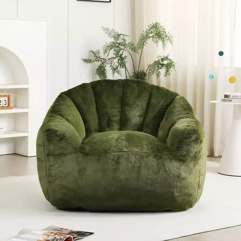 Modern Plush Faux Fur Floor Bean Bag Sofa Chair with Armrests, High-Density Foam Lounge Couch for Living Room, Bedroom