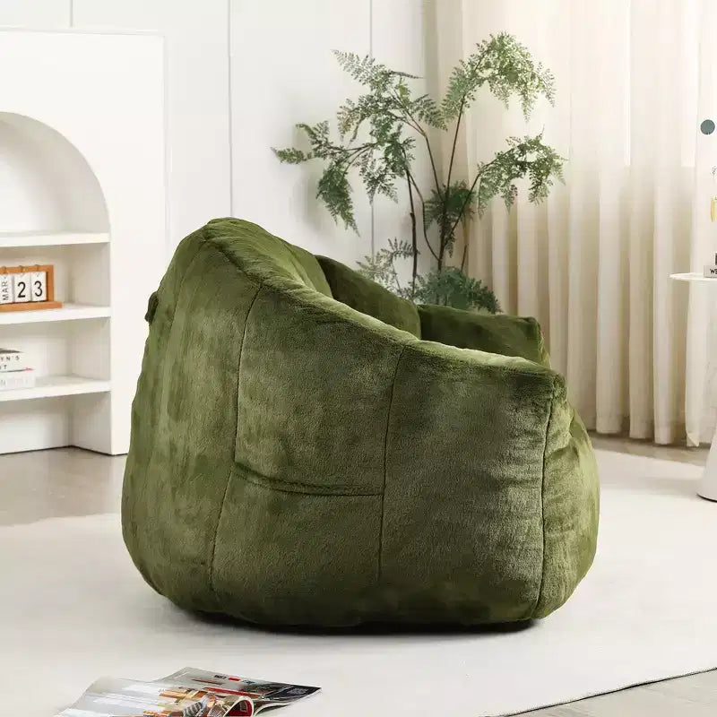 Modern Plush Faux Fur Floor Bean Bag Sofa Chair with Armrests, High-Density Foam Lounge Couch for Living Room, Bedroom