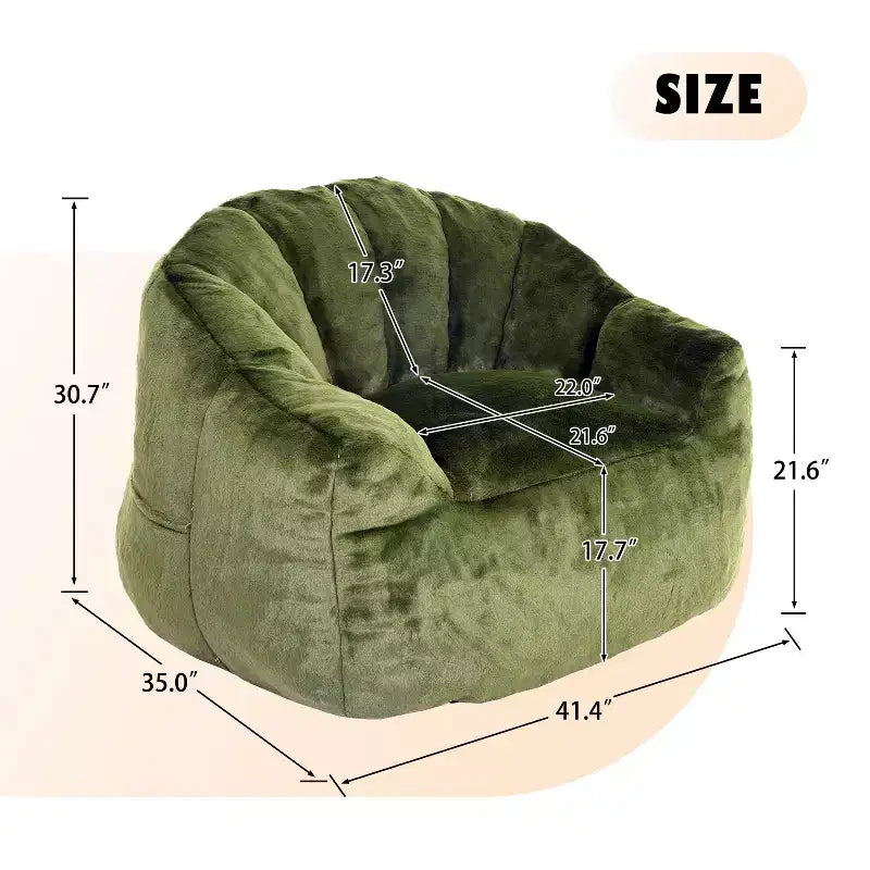 Modern Plush Faux Fur Floor Bean Bag Sofa Chair with Armrests, High-Density Foam Lounge Couch for Living Room, Bedroom