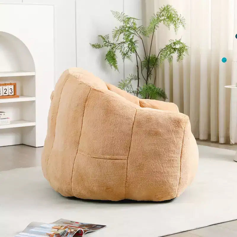 Modern Plush Faux Fur Floor Bean Bag Sofa Chair with Armrests, High-Density Foam Lounge Couch for Living Room, Bedroom
