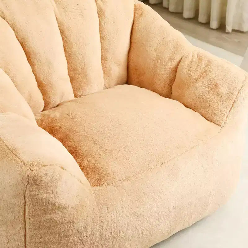 Modern Plush Faux Fur Floor Bean Bag Sofa Chair with Armrests, High-Density Foam Lounge Couch for Living Room, Bedroom