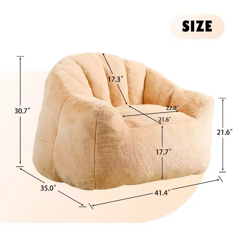 Modern Plush Faux Fur Floor Bean Bag Sofa Chair with Armrests, High-Density Foam Lounge Couch for Living Room, Bedroom
