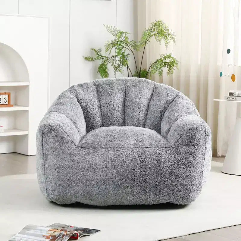 Modern Plush Faux Fur Floor Bean Bag Sofa Chair with Armrests, High-Density Foam Lounge Couch for Living Room, Bedroom