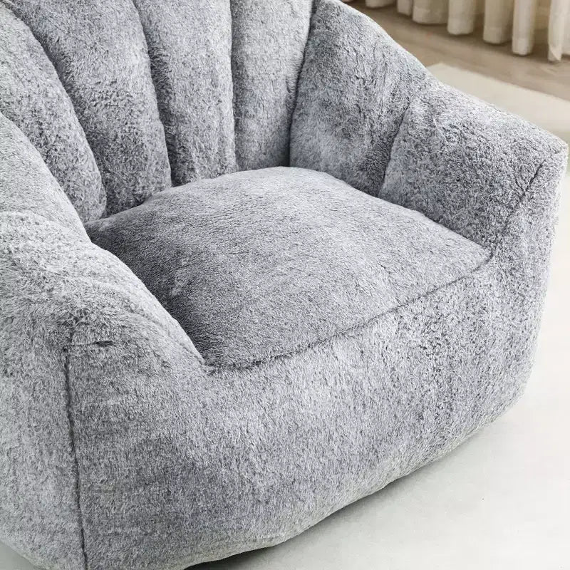 Modern Plush Faux Fur Floor Bean Bag Sofa Chair with Armrests, High-Density Foam Lounge Couch for Living Room, Bedroom