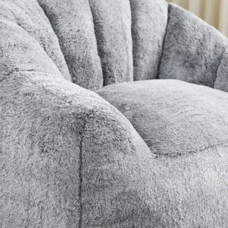 Modern Plush Faux Fur Floor Bean Bag Sofa Chair with Armrests, High-Density Foam Lounge Couch for Living Room, Bedroom