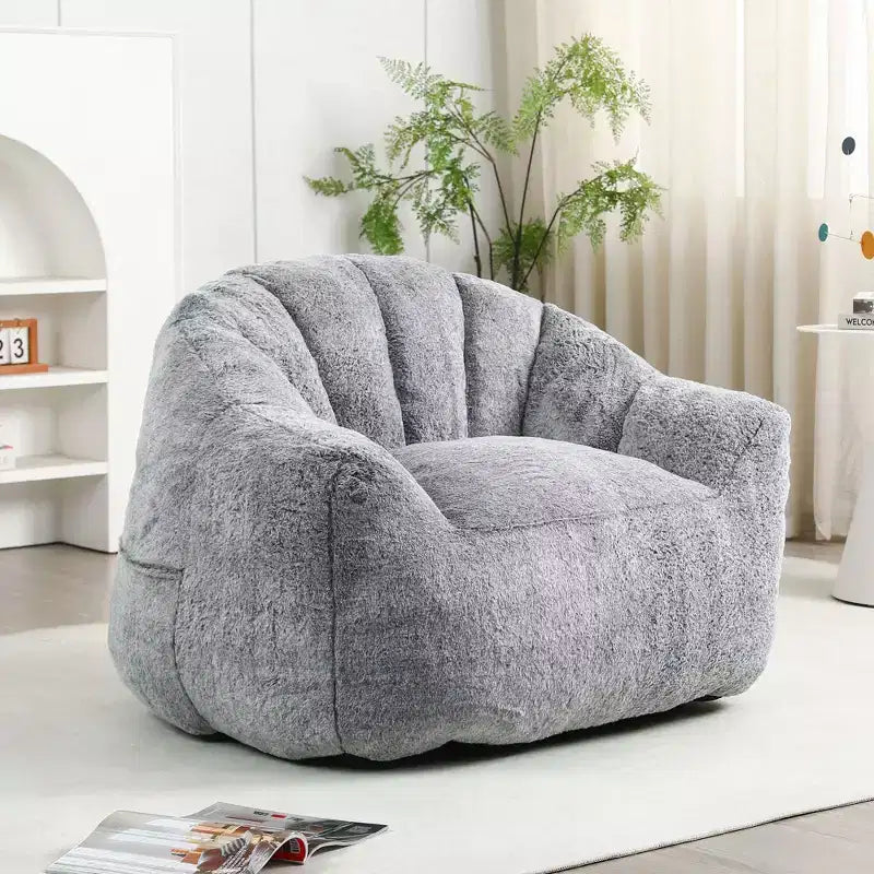 Modern Plush Faux Fur Floor Bean Bag Sofa Chair with Armrests, High-Density Foam Lounge Couch for Living Room, Bedroom