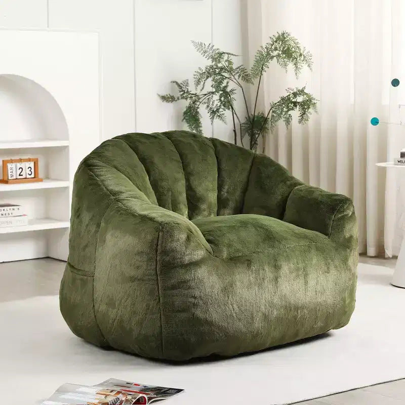 Modern Plush Faux Fur Floor Bean Bag Sofa Chair with Armrests, High-Density Foam Lounge Couch for Living Room, Bedroom