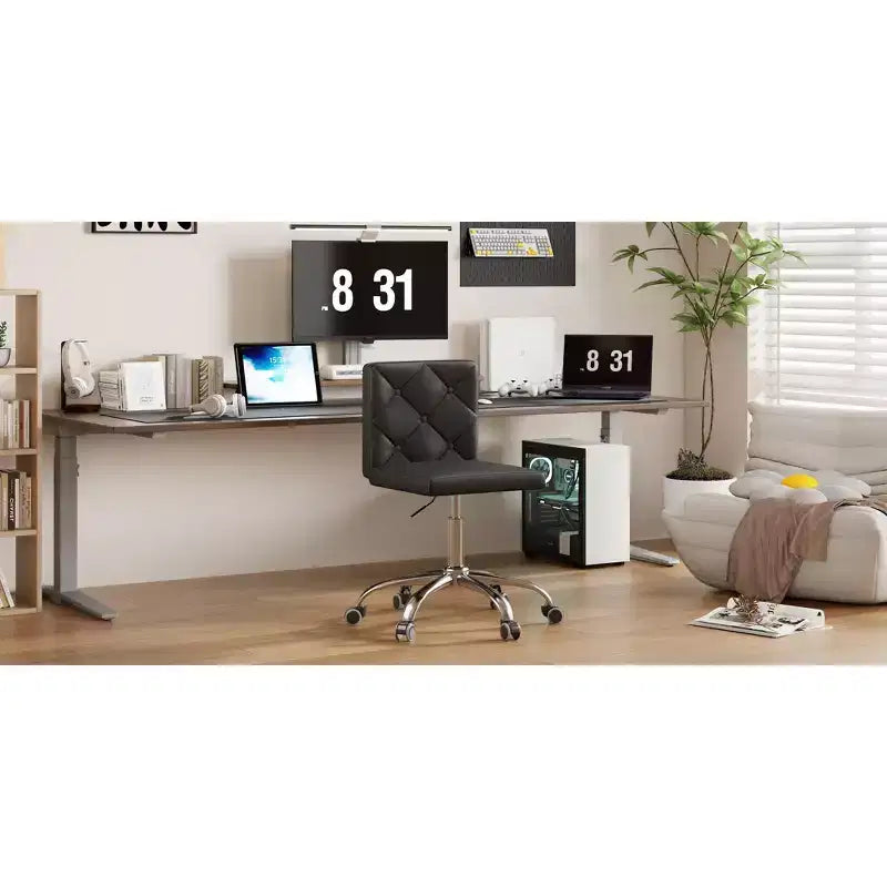 PU Leather Armless Office Chair, Adjustable Height & 360 Rolling Swivel for Home or Office