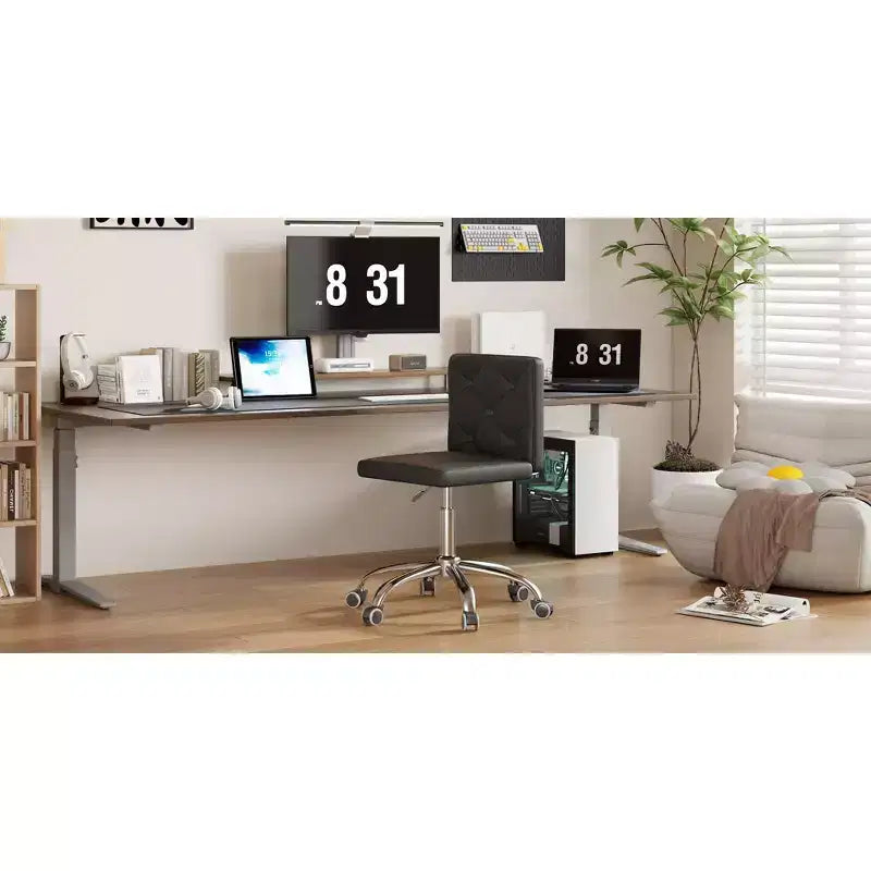 PU Leather Armless Office Chair, Adjustable Height & 360 Rolling Swivel for Home or Office