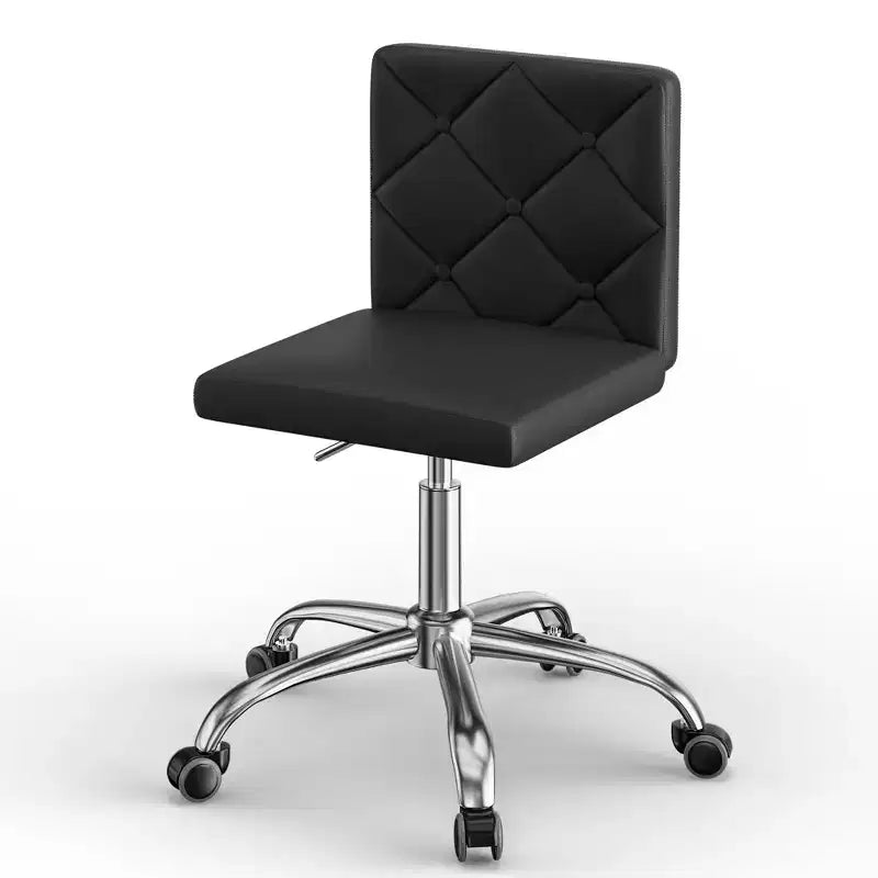 PU Leather Armless Office Chair, Adjustable Height & 360 Rolling Swivel for Home or Office