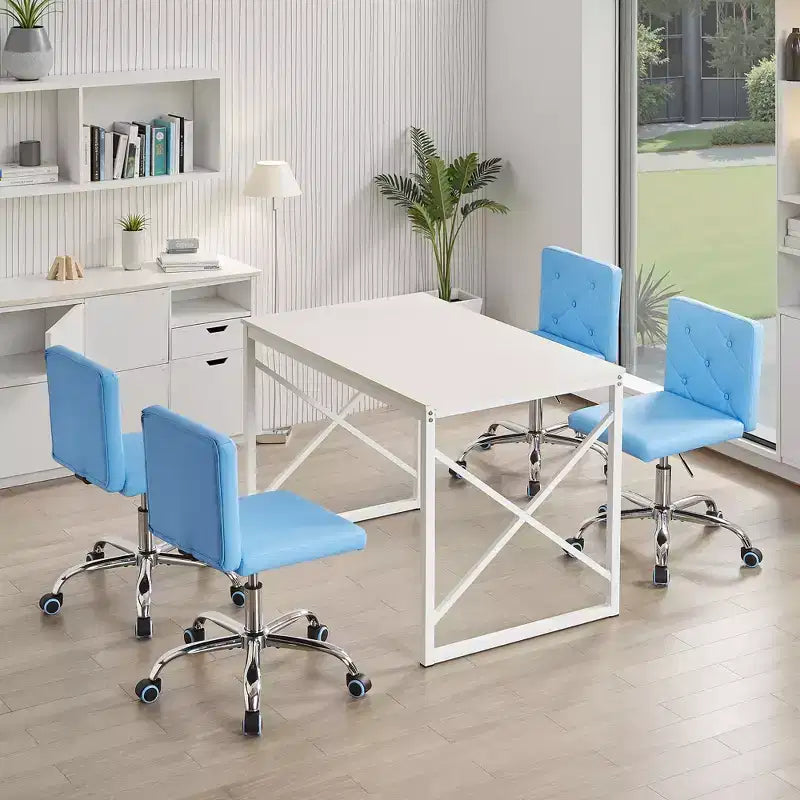 PU Leather Armless Office Chair, Adjustable Height & 360 Rolling Swivel for Home or Office