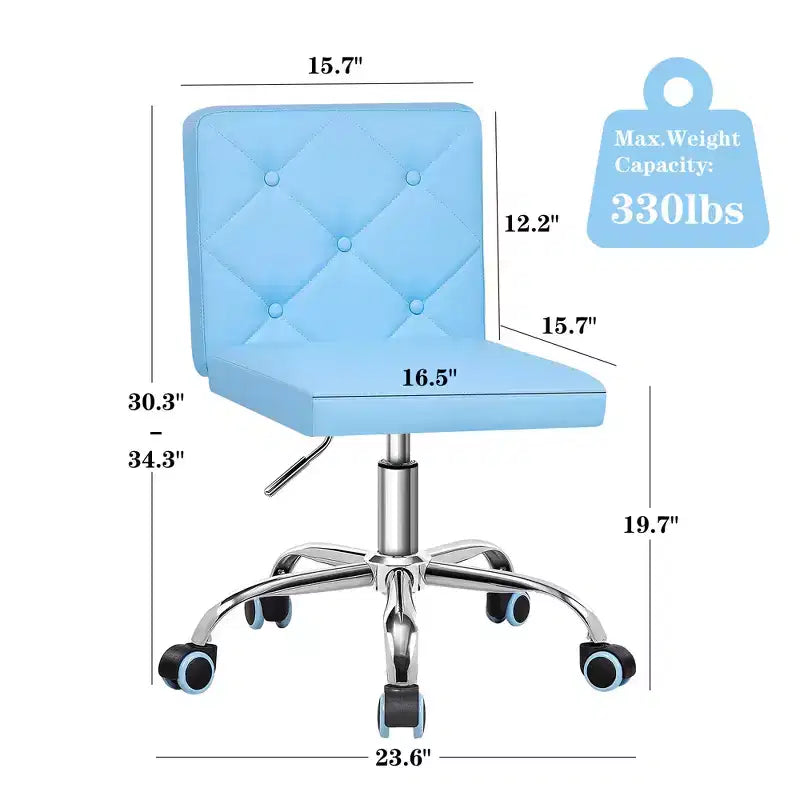 PU Leather Armless Office Chair, Adjustable Height & 360 Rolling Swivel for Home or Office