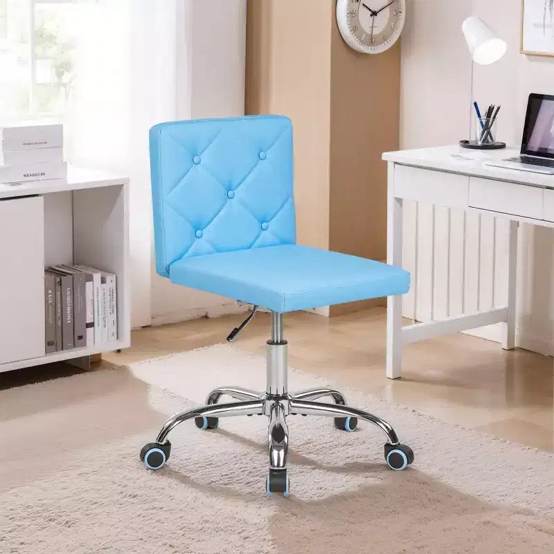 PU Leather Armless Office Chair, Adjustable Height & 360 Rolling Swivel for Home or Office
