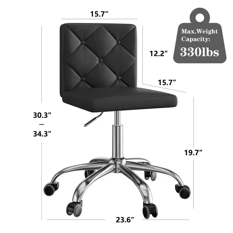 PU Leather Armless Office Chair, Adjustable Height & 360 Rolling Swivel for Home or Office