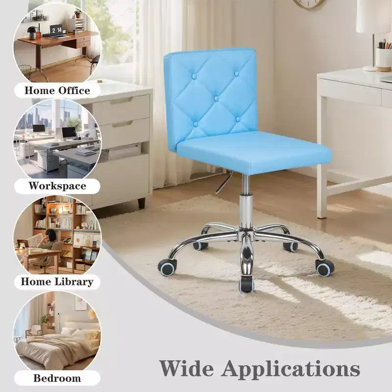 PU Leather Armless Office Chair, Adjustable Height & 360 Rolling Swivel for Home or Office