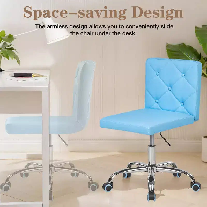 PU Leather Armless Office Chair, Adjustable Height & 360 Rolling Swivel for Home or Office