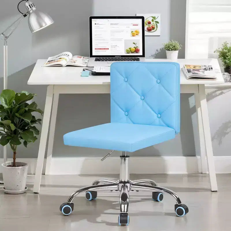 PU Leather Armless Office Chair, Adjustable Height & 360 Rolling Swivel for Home or Office