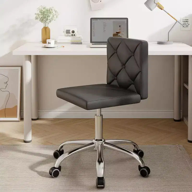 PU Leather Armless Office Chair, Adjustable Height & 360 Rolling Swivel for Home or Office