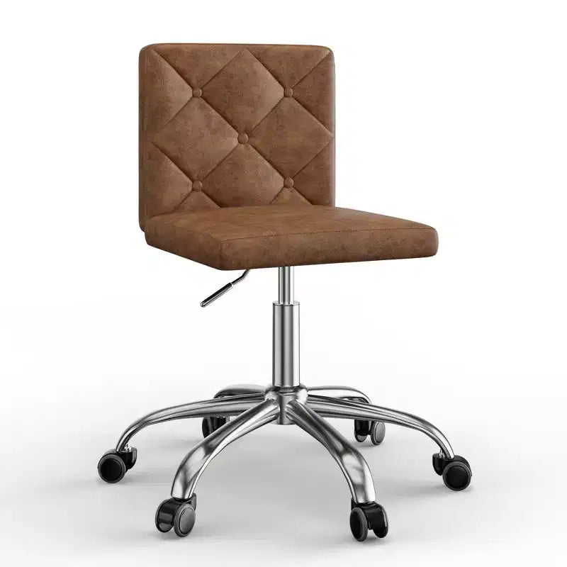 PU Leather Armless Office Chair, Adjustable Height & 360 Rolling Swivel for Home or Office