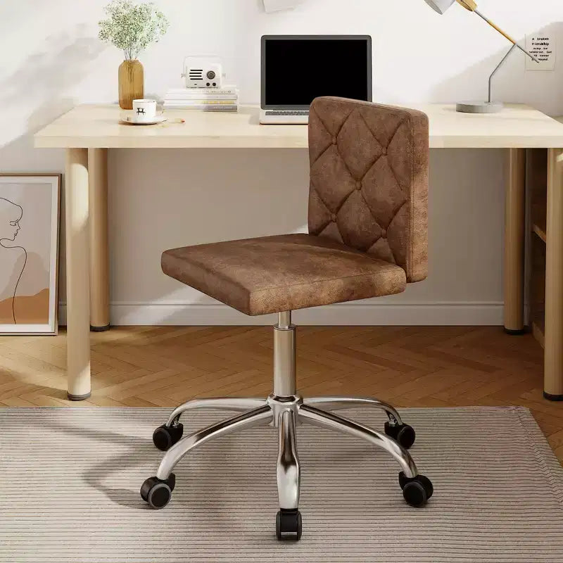 PU Leather Armless Office Chair, Adjustable Height & 360 Rolling Swivel for Home or Office