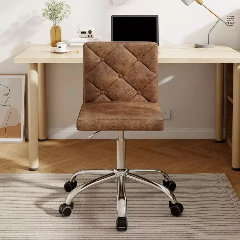 PU Leather Armless Office Chair, Adjustable Height & 360 Rolling Swivel for Home or Office