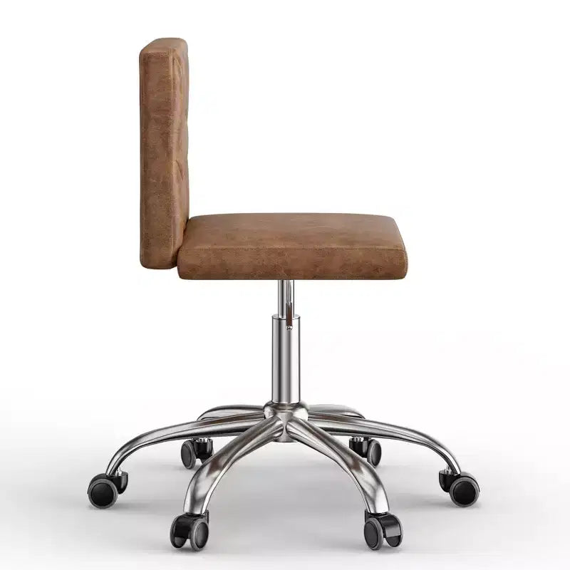 PU Leather Armless Office Chair, Adjustable Height & 360 Rolling Swivel for Home or Office