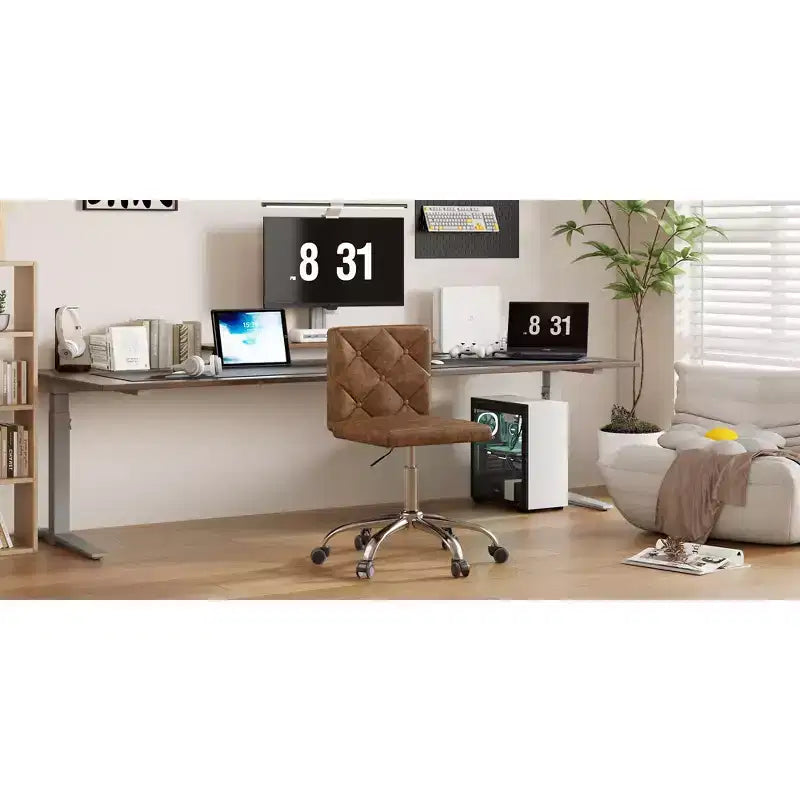 PU Leather Armless Office Chair, Adjustable Height & 360 Rolling Swivel for Home or Office