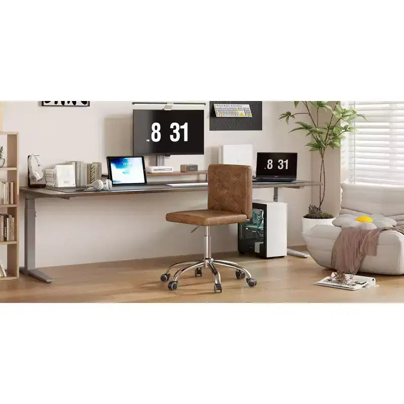 PU Leather Armless Office Chair, Adjustable Height & 360 Rolling Swivel for Home or Office