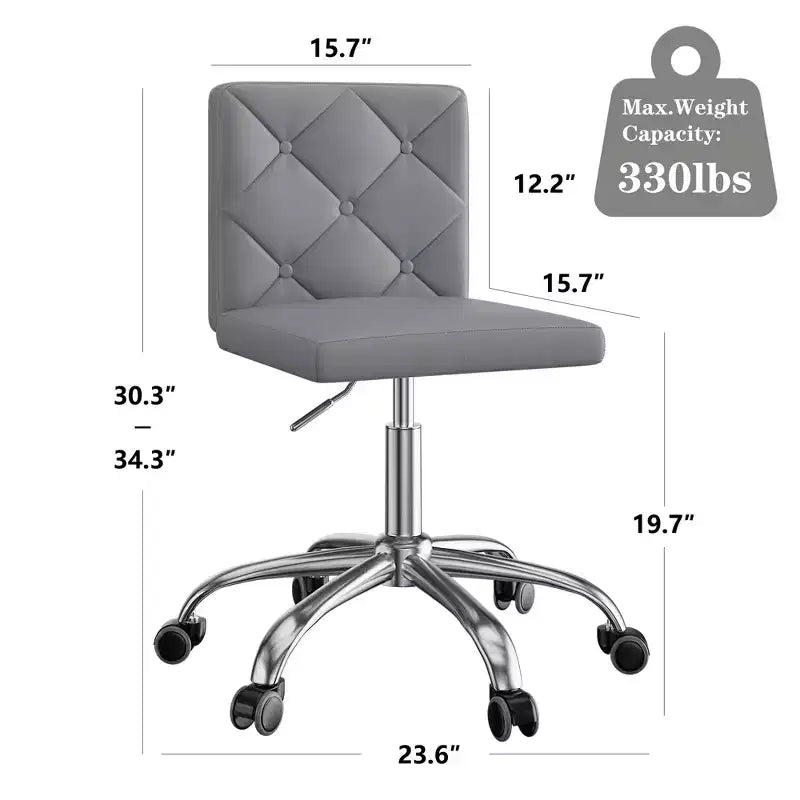 PU Leather Armless Office Chair, Adjustable Height & 360 Rolling Swivel for Home or Office