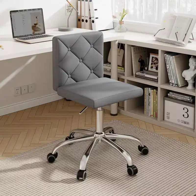 PU Leather Armless Office Chair, Adjustable Height & 360 Rolling Swivel for Home or Office