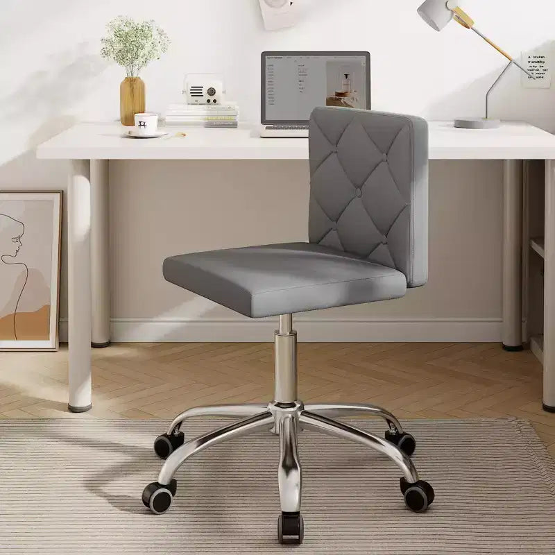 PU Leather Armless Office Chair, Adjustable Height & 360 Rolling Swivel for Home or Office