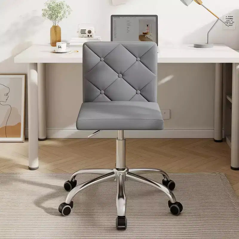 PU Leather Armless Office Chair, Adjustable Height & 360 Rolling Swivel for Home or Office