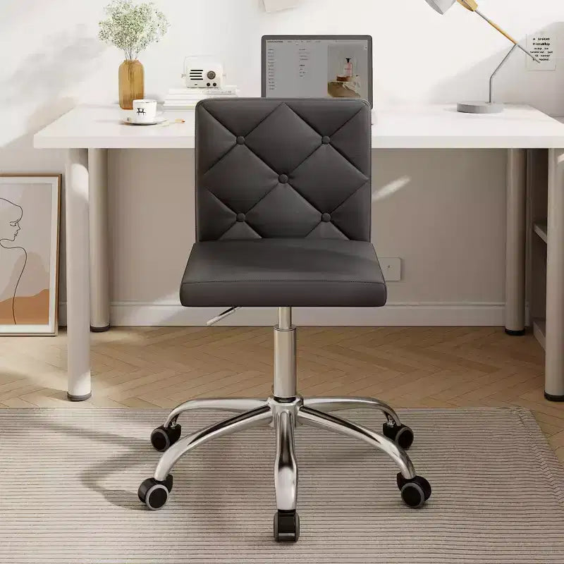 PU Leather Armless Office Chair, Adjustable Height & 360 Rolling Swivel for Home or Office