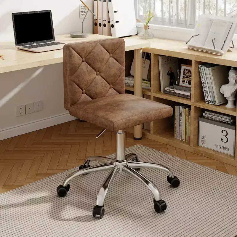 PU Leather Armless Office Chair, Adjustable Height & 360 Rolling Swivel for Home or Office