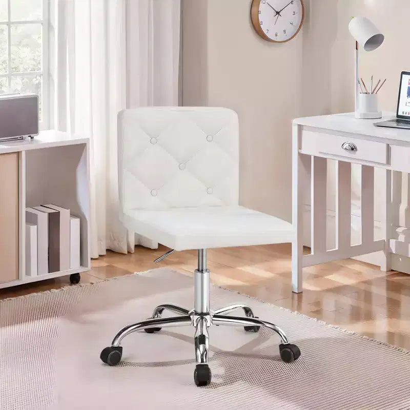 PU Leather Armless Office Chair, Adjustable Height & 360 Rolling Swivel for Home or Office