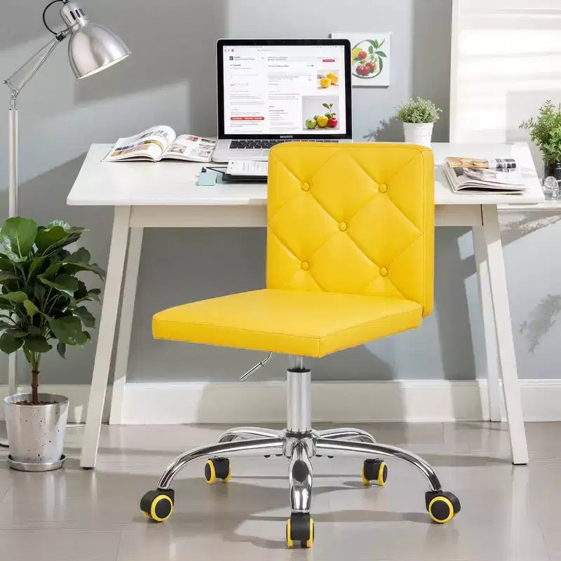 PU Leather Armless Office Chair, Adjustable Height & 360 Rolling Swivel for Home or Office