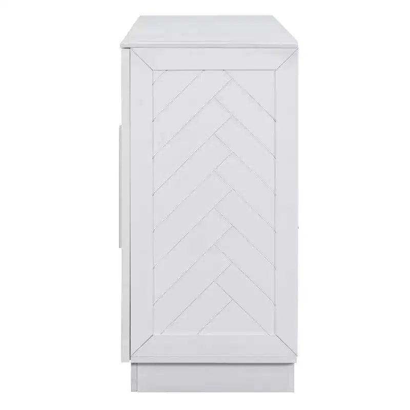 Sideboard Buffet Cabinet with Storage, Adjustable Shelves and Silver Handles for Dining Room, White
