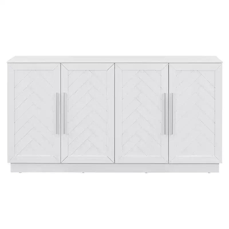 Sideboard Buffet Cabinet with Storage, Adjustable Shelves and Silver Handles for Dining Room, White