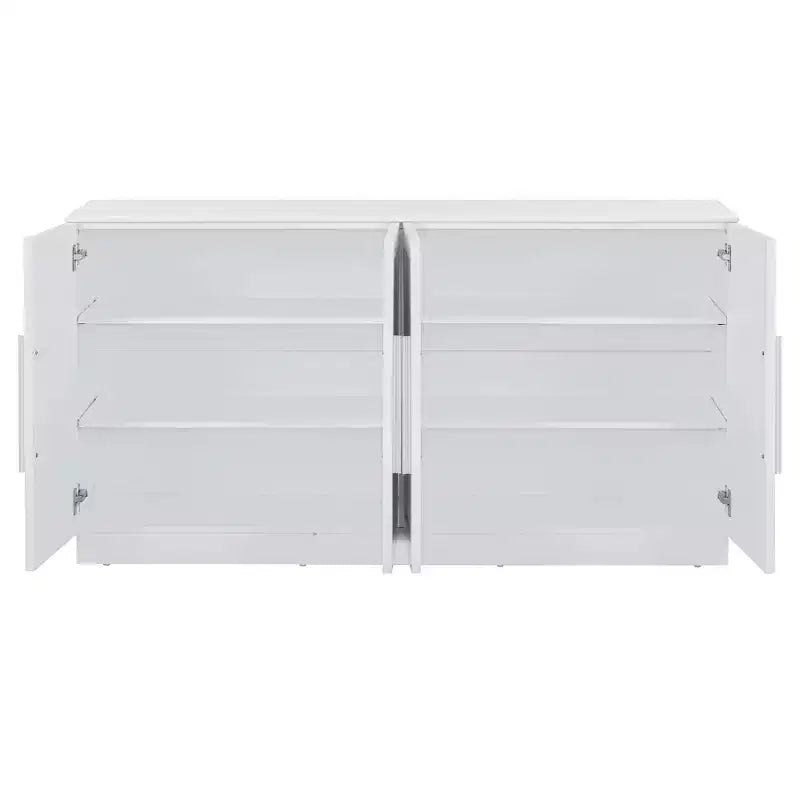 Sideboard Buffet Cabinet with Storage, Adjustable Shelves and Silver Handles for Dining Room, White