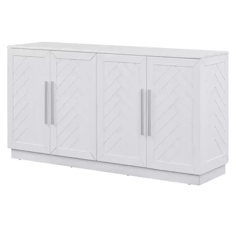 Sideboard Buffet Cabinet with Storage, Adjustable Shelves and Silver Handles for Dining Room, White