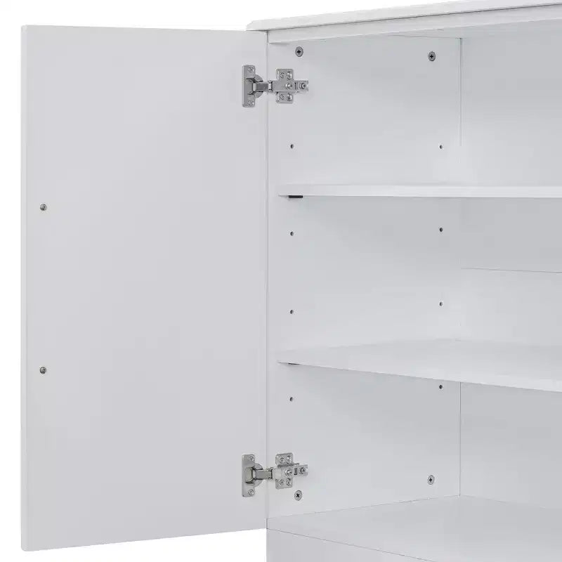 Sideboard Buffet Cabinet with Storage, Adjustable Shelves and Silver Handles for Dining Room, White
